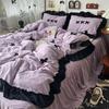 Ins Girl Bow Lace Washed Cotton Four-Piece Set Available For Four Seasons Bed Skirt Bedding 4 Dormitory Three-Piece Set