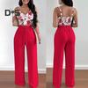 Summer Two Piece Outfits for Women Sleeveless V-neck Halter Tank Top Wide Leg Pants Set Summer Casual Floral Print Matching Suit