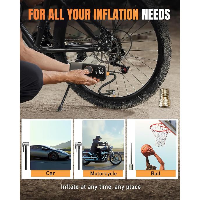 Tire Inflator Portable Air Compressor, 150PSI Air Compressor For Car Tires, Cordless Bike Pump With Pressure Gauge & LED Light, Tire Pump For Cars,