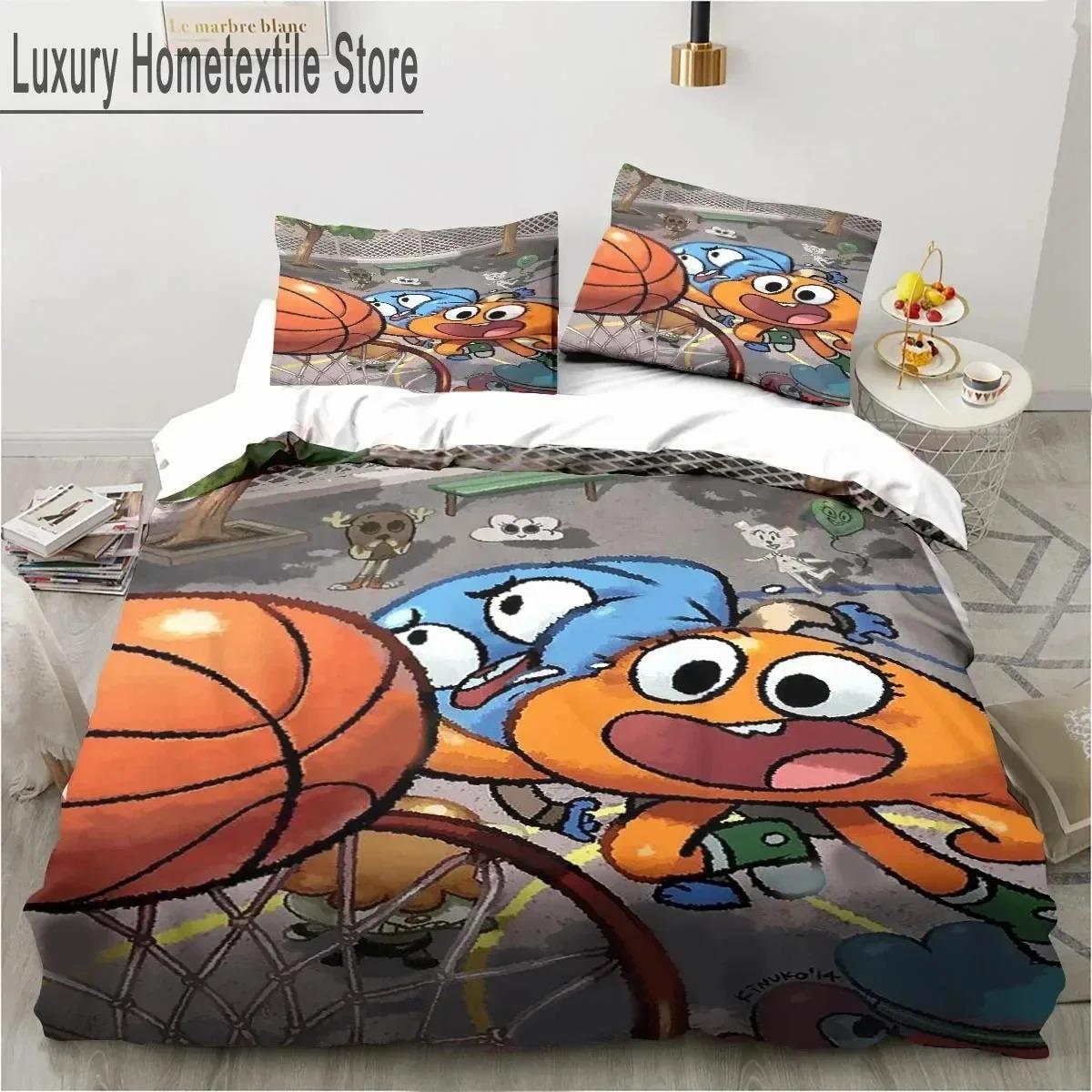 Cartoon De Geweldige Wereld Slaap Beddengoed Set Gumball Jongens Meisjes Enkele Maat Queen Afmeting King Afmeting Maat Beddengoed Kussensloop Bed jongens Volwassene US Queen 228x228cm