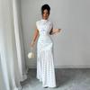 European and American women's summer fashion and elegance polka dot printing chest folds waist sleeveless long dress women