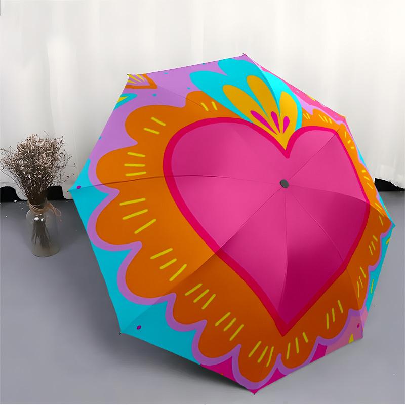 1pc Heart Decor Automatic Open, Sturdy Iron Frame, Compact Folding Design, All-Season Portable Umbrella for Women & Men Yy250801104