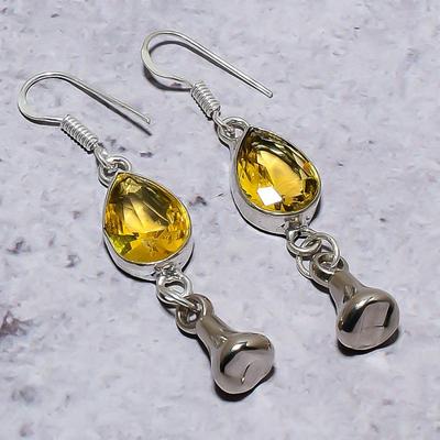 Natural Citrine Gemstone Handmade 925 Sterling Silver Gift Earring 2.17" E8Y40
