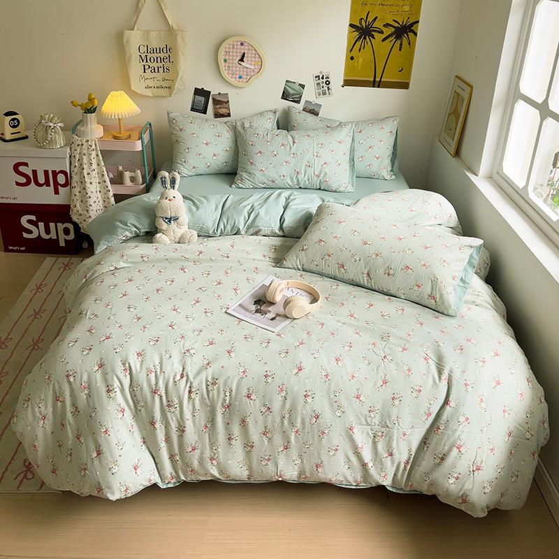 Class A Sleeping Naked, Maternal And Infant Grade Four-Piece Set, Pure Cotton Dormitory 3Pcs Set, Washed Cotton Quilt Cover, Bed Hat Model