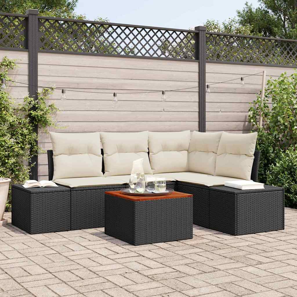 Garden Sofa Set with Storage 5 pcs Black and Cream Poly Rattan