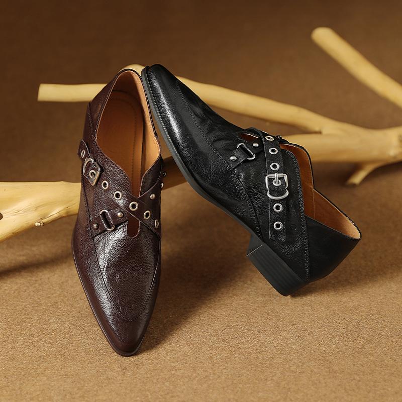 Fashion 2025 New Women Pumps Thick Heels Fashion Pointed Toe Mature Genuine Leather Spring Summer Basic Office Ladies Women Heels Shoes