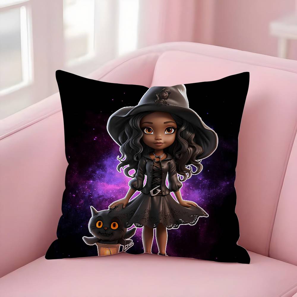 Cute Funny Witch Halloween Pillow Case Short plush Double-sided Print Square Throw Pillow Covers Sofa Home Cushion Decor
