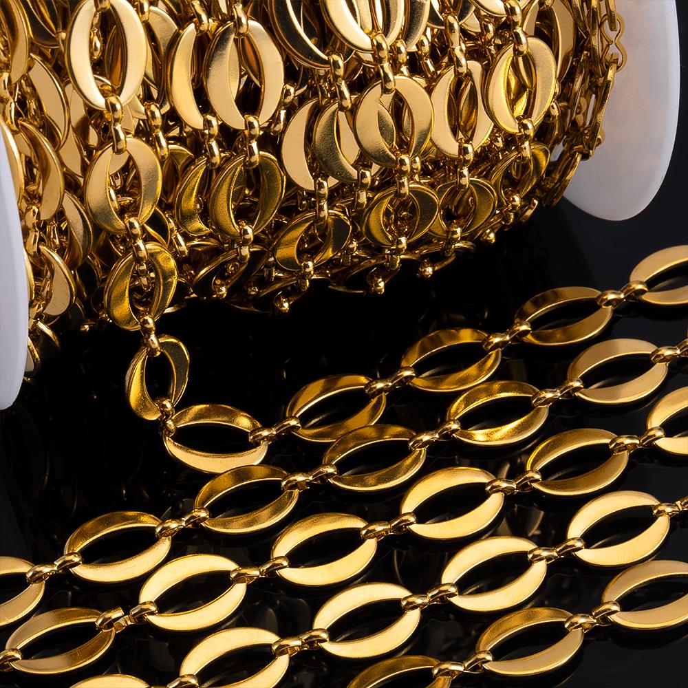 1Meter Stainless Steel Gold Plated Cuban Necklaces Chain 10x14mm Letter O Link Chains DIY Bracelets Jewelry Making Bags Chains