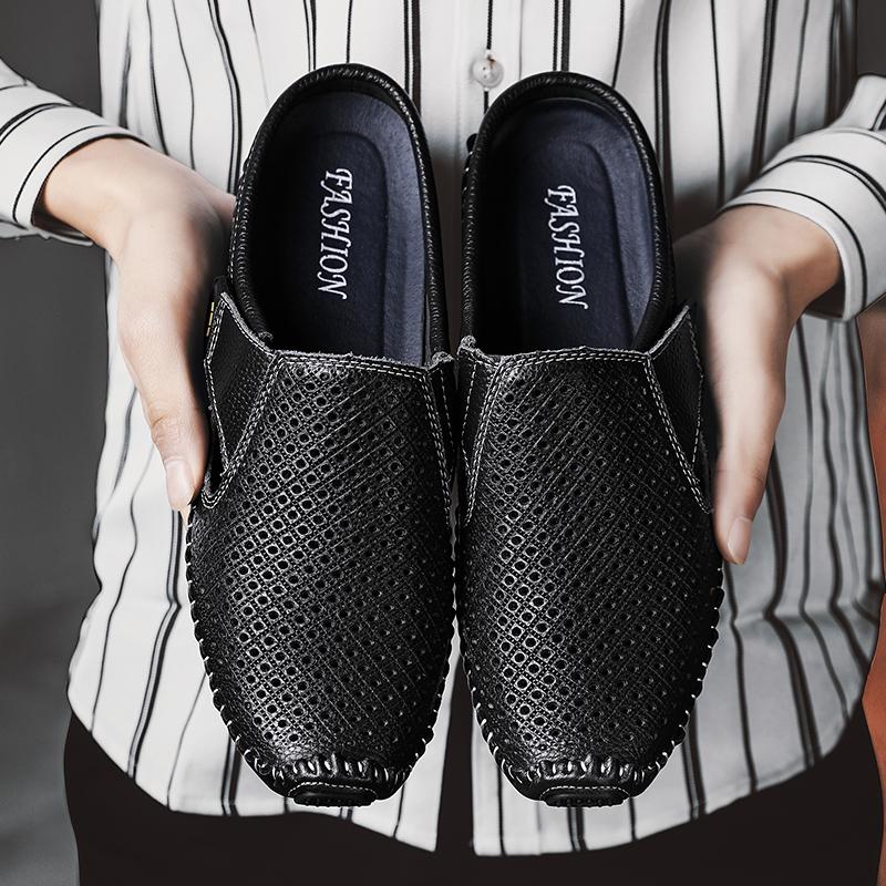 

Мужские полулоферы, мужские туфли без застежек, мужские повседневные тапочки из натуральной кожи, дышащие, для вождения, брендовые мужские туфли, мокасины для мужчин 44 чёрный