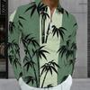 Men s Plus Size Quarter Zip Long Sleeve Collared Tropical Floral Printed Polo Shirt With Side Pockets