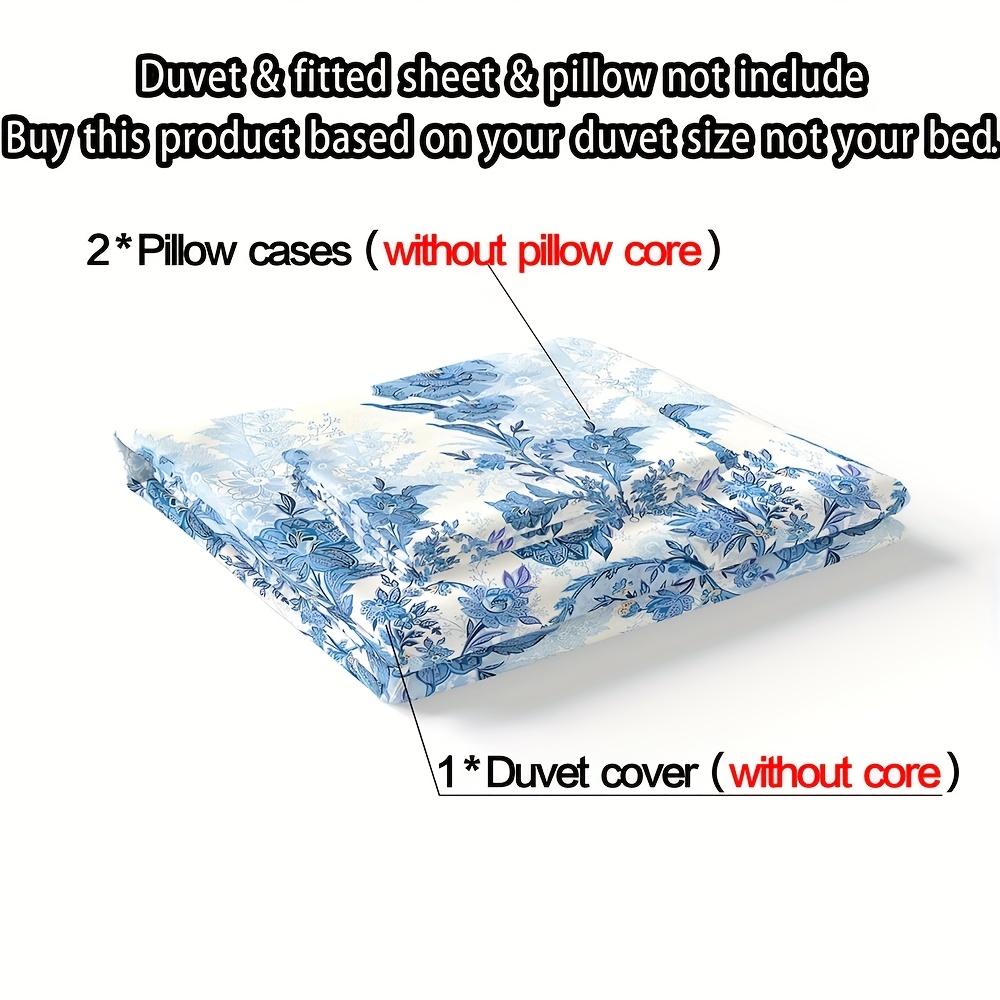 Soft & Breathable 3pcs Blue & White Floral Duvet Cover Set - Includes 1 Duvet Cover and 2 Pillowcases, Perfect for Bedroom, Dorm