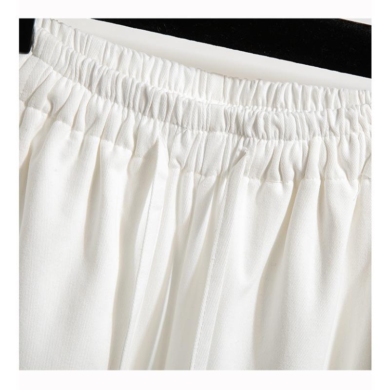 DIMANAF 2026 Summer New Plus Size Women Casual Cotton Wide Leg Pants Elastic Waist Drawstring Solid Color Straight Trousers