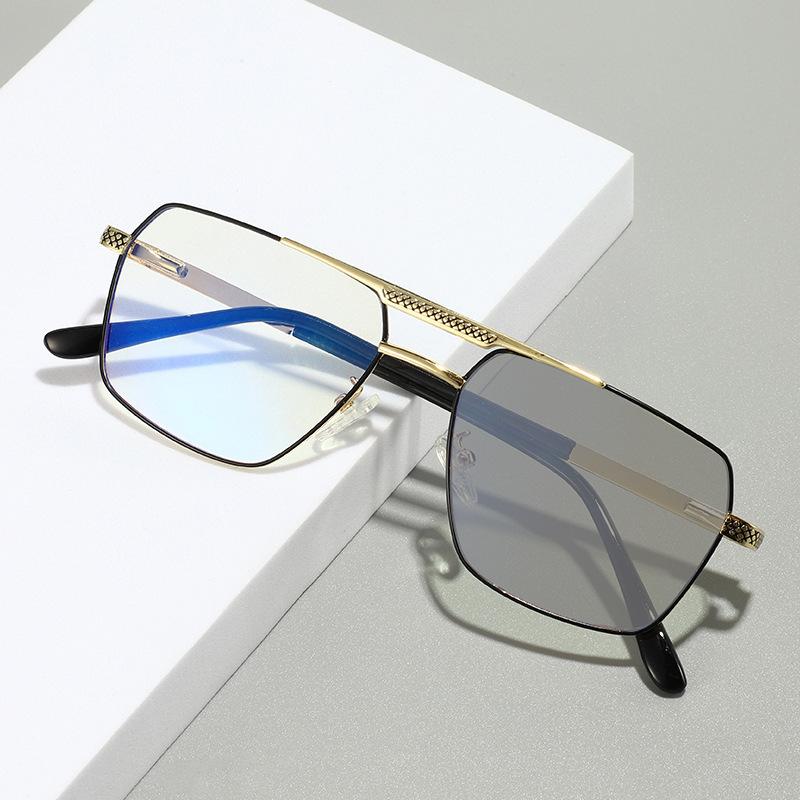 1111 retro casual glasses large frame double beam light and thin fashion men's flat glasses metal full frame anti-blue glasses