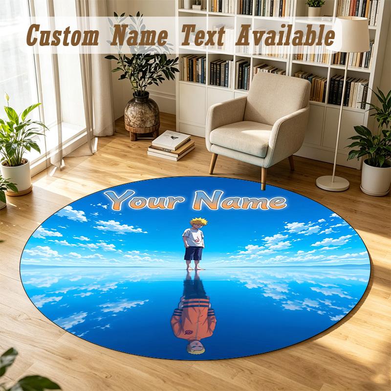 Round Rug Custom NameNaruto Pattern Non Slip Carpet Home Floor Decor