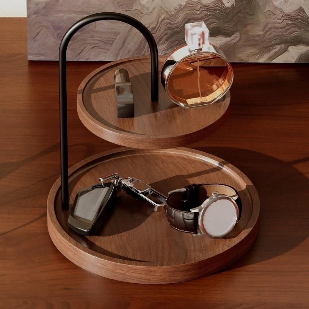 Wooden Key Storage Rack Space Saving Jewelry Display Stand Vintage Two Tier Holder  Coffee Table