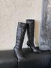 2025 Autumn and Winter New Woven Pointed Thin Heel High Tube But Knee Boots Fashion High Heel Short Boots Women