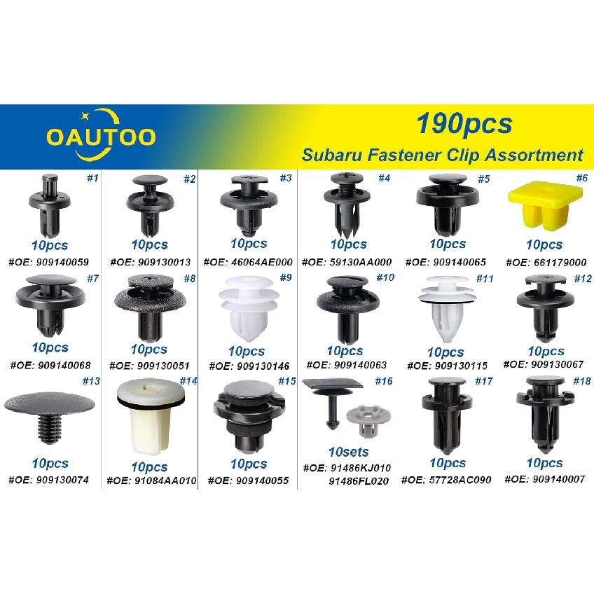 OAUTOO 190Pcs For Subaru Body Interior And Exterior Retainer Fastener Clip Assortment 19 Most Popular Sizes & Applications