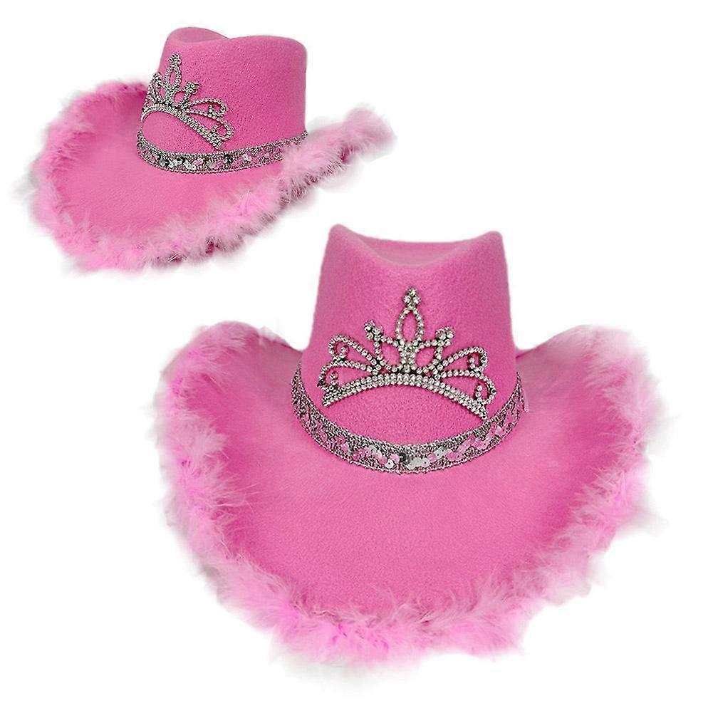 Krone Cowboyhut Breiter Rand Cowgirlhut Feder Party Kopfschmuck Fransenhut