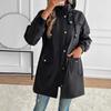 European and American Women's Clothing Elegant Casual Drawstring Waist Hooded Zipper Jacket Long Trench Coat