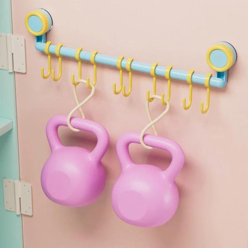 Dopamine Kitchen Plastic Suction Cup Hook Bathroom Slide Rail Hook No Punching Hanging Pole Storage Rack Portable Home Decor