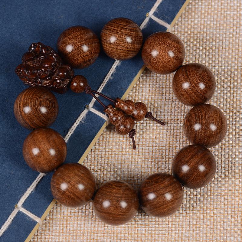 Golden Silk Sandalwood Bracelet 2.0 Old Material Wooden Buddha Bead Bracelet for Men and Women Couples Jewelry Sandalwood Rosary Cultural Play Jewelry