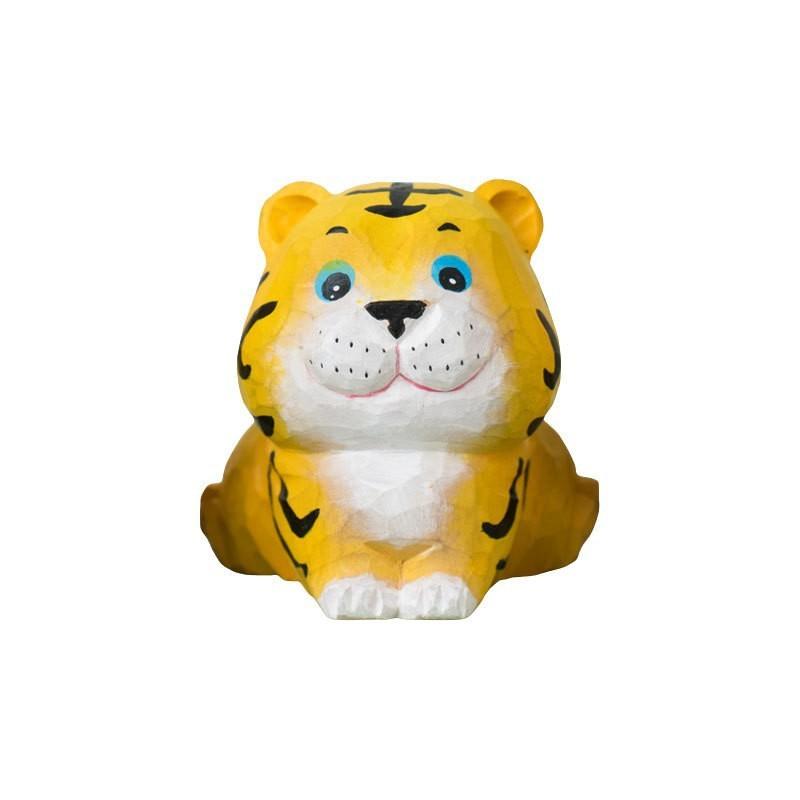 

Tiger Wooden Sculpture Small Handcrafted Animal Figurine For Home And Office Decor Yellow A