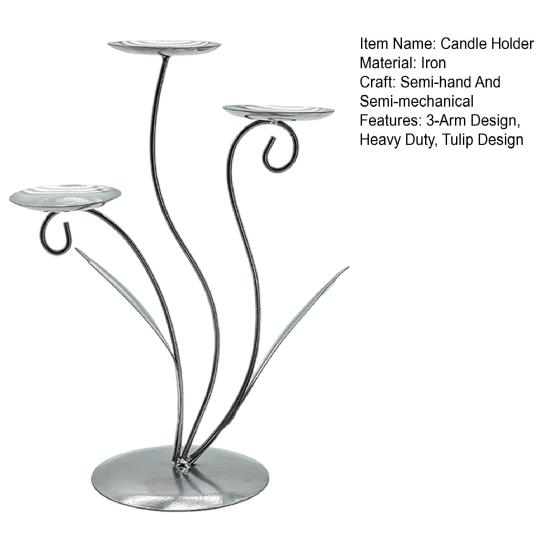Iron Tulip Candle Holder Decoration 3-Arm Flower Candlestick Home Office Living