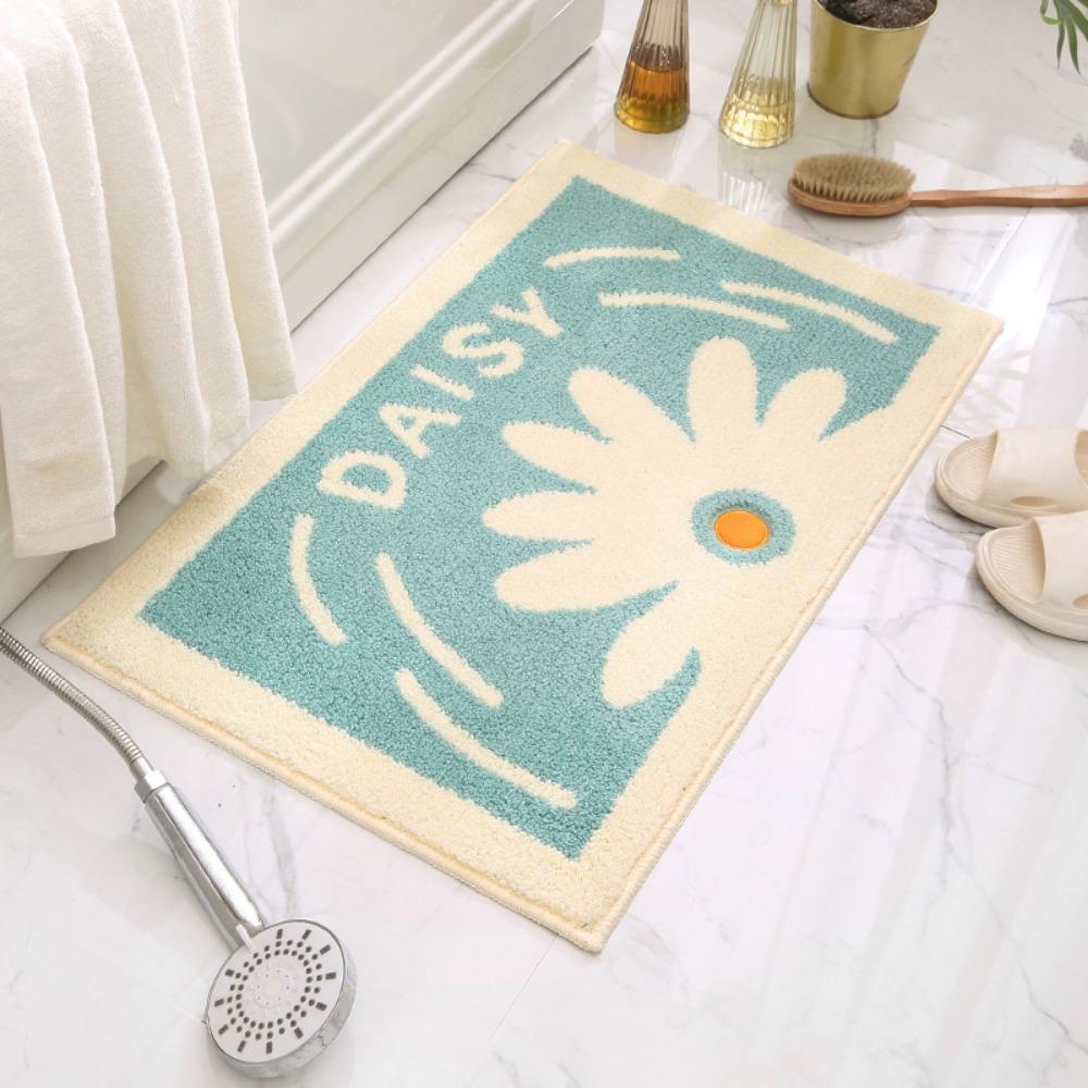 

Маленький стеганый коврик для пола с маргаритками, коврик для двери в ванную, нескользящий коврик для ванной, впитывающий коврик для ног 38x58cm