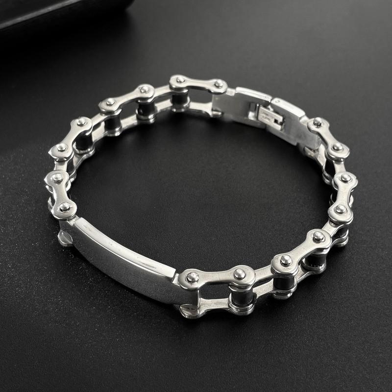 Men's Stainless Steel Fashionable Simple Personalized Smooth Hollow Motorcycle Chain Titanium Bracelet