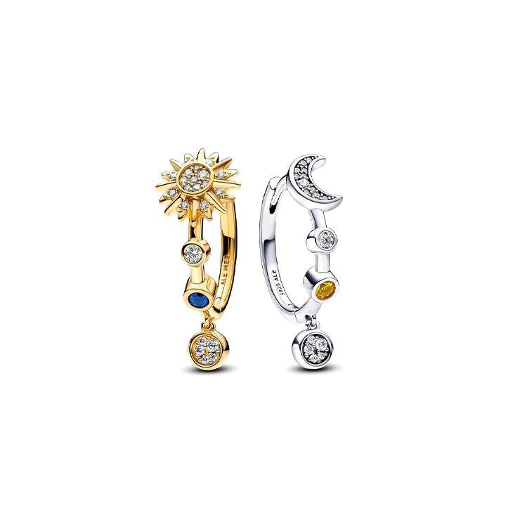 Pandora Dvoubarevné třpytivé náušnice Sluneční soustava Dámské náušnice Zlatá Stříbrná 262842C01