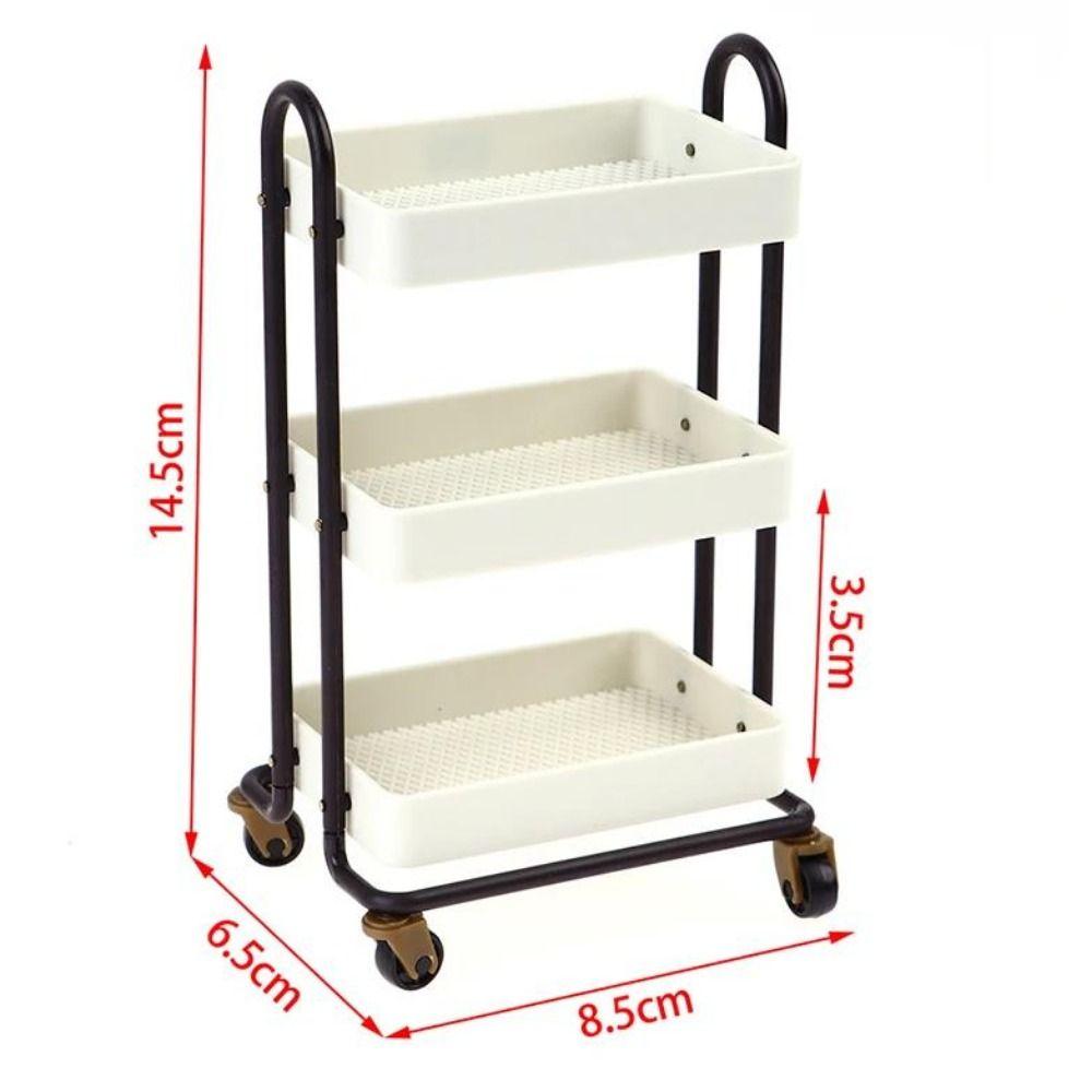 With Wheel 1:12 Dollhouse Trolley Plastic Storage Shelf Model  Kitchen Furniture Accessories