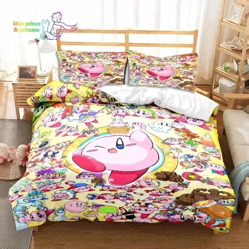 3D Design Printed Kawaii Cartoon Kirbys Bed Ensemble Single Size Single Size Full Queen Dimension King Dimension Size Bed Kit Adult Kid Bedroom