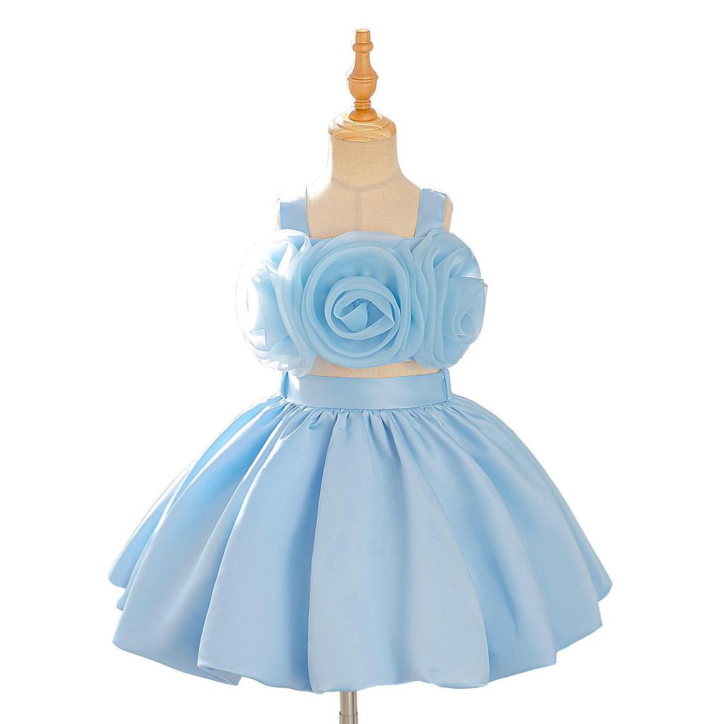 2025 Mädchen 3D Blumen Zweiteiliges Kleid mit voluminösem Rock – Festival & Abend Prinzessinnenkleid