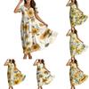 Women Casual Loose Bohemian Floral Dress Short Sleeve Long Maxi Summer Beach Swing Dress