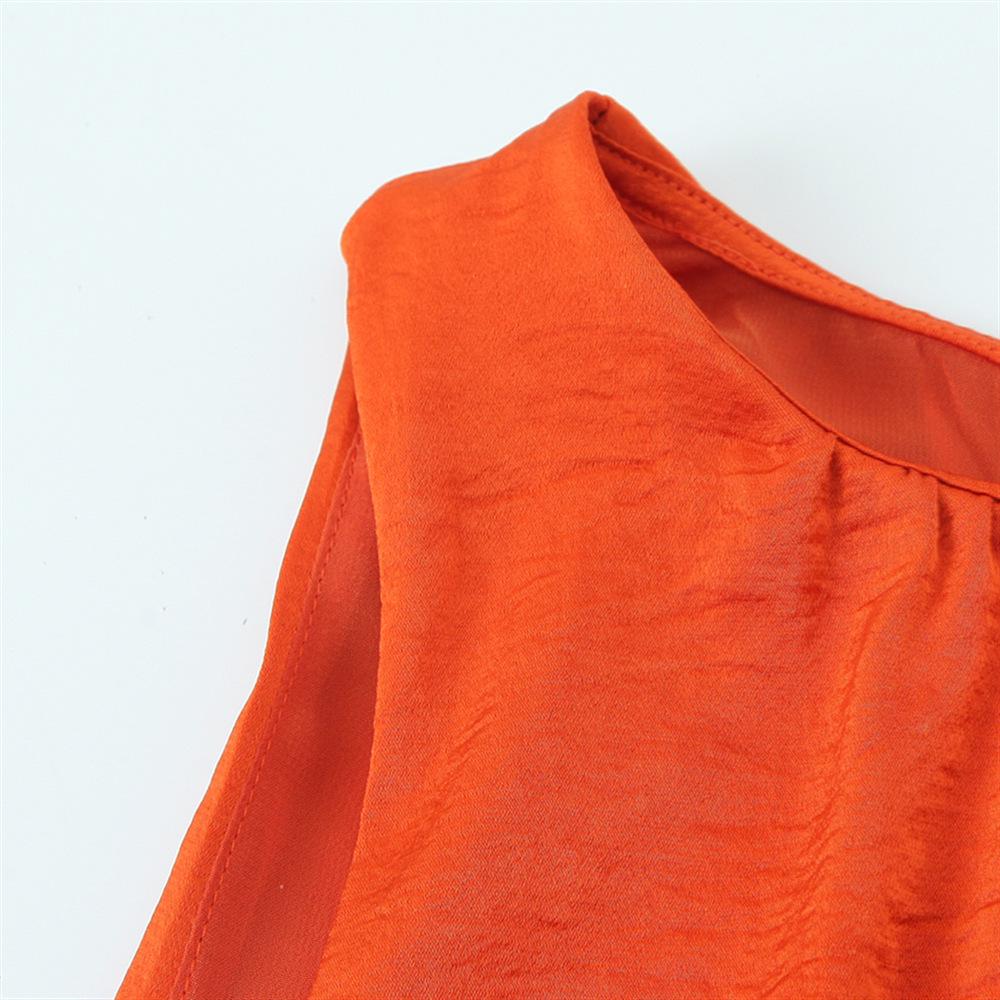 2025 Spring Women's Slim Pleated Round Neck Silk Satin Dress