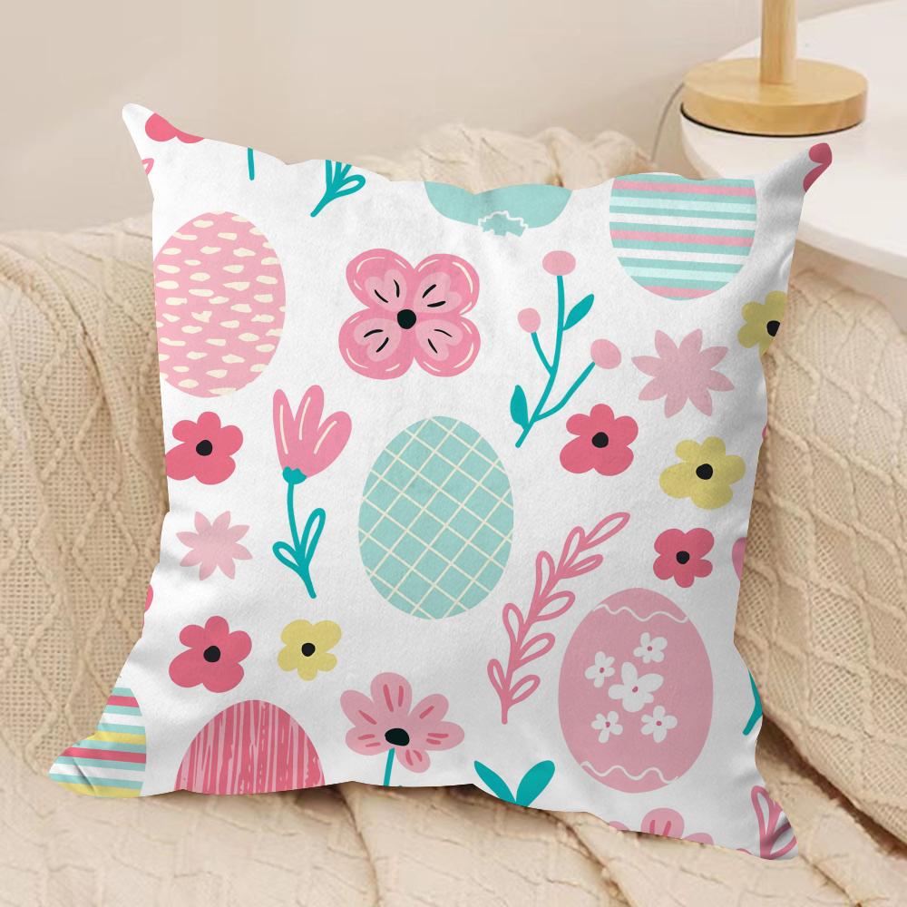Easter Eggs Cartoon Cushion Cover Silky Short Plush Invisible Zipper Dustproof Sofa Pillow Case For Home Decor