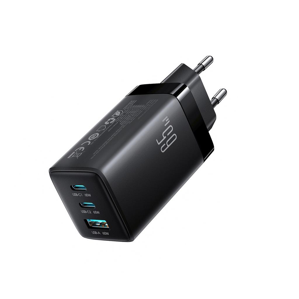 Ładowarka Sieciowa Usb-A Usb-C Gan 65W Z Kablem Usb-C 100W 1.2M - Czarna