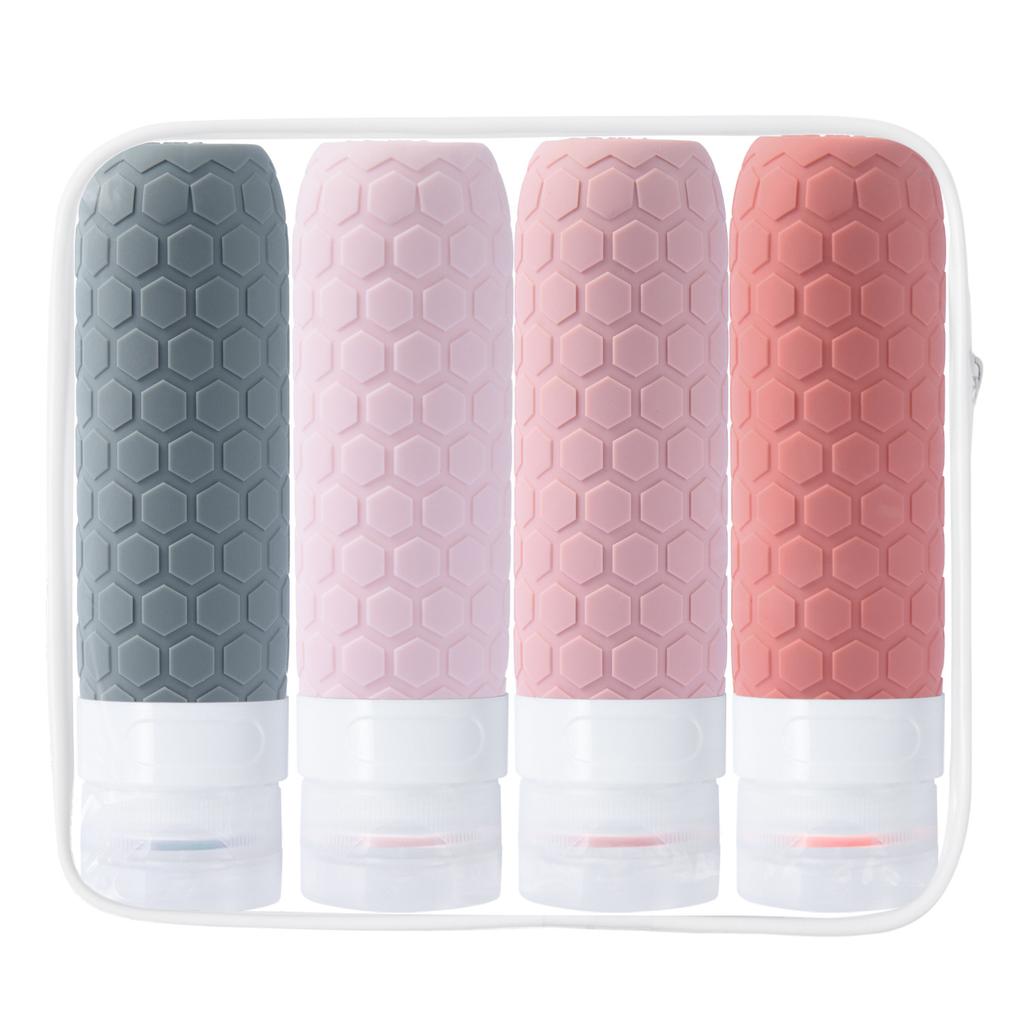 Silicone Travel Bottles Set Portable Dispenser Bottle for 4 Pack Travel BottlesSet with Toiletry Bag
