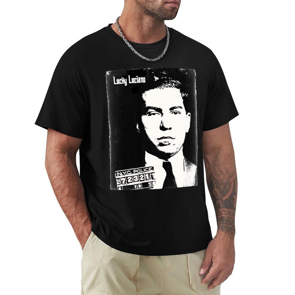 Lucky Luciano White Version T-Shirt Rapper Graphic Tees Vintage Anime Shirt Summer Tops Mens Designer Clothes