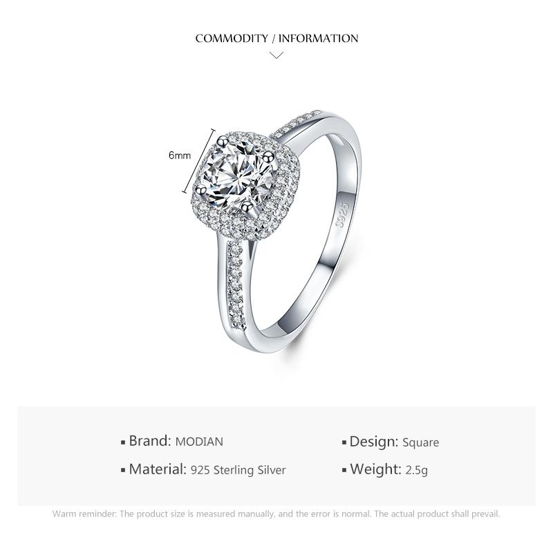 Modian 925 Sterling Silver Round Clear Cubic Zirconia Engagement Rings For Women Wedding Promise Statement Jewelry Gift