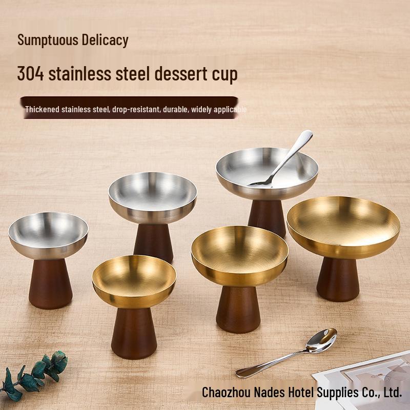 304 Stainless Steel Elevated Ice Cream and Dessert Cup, Silver Gold