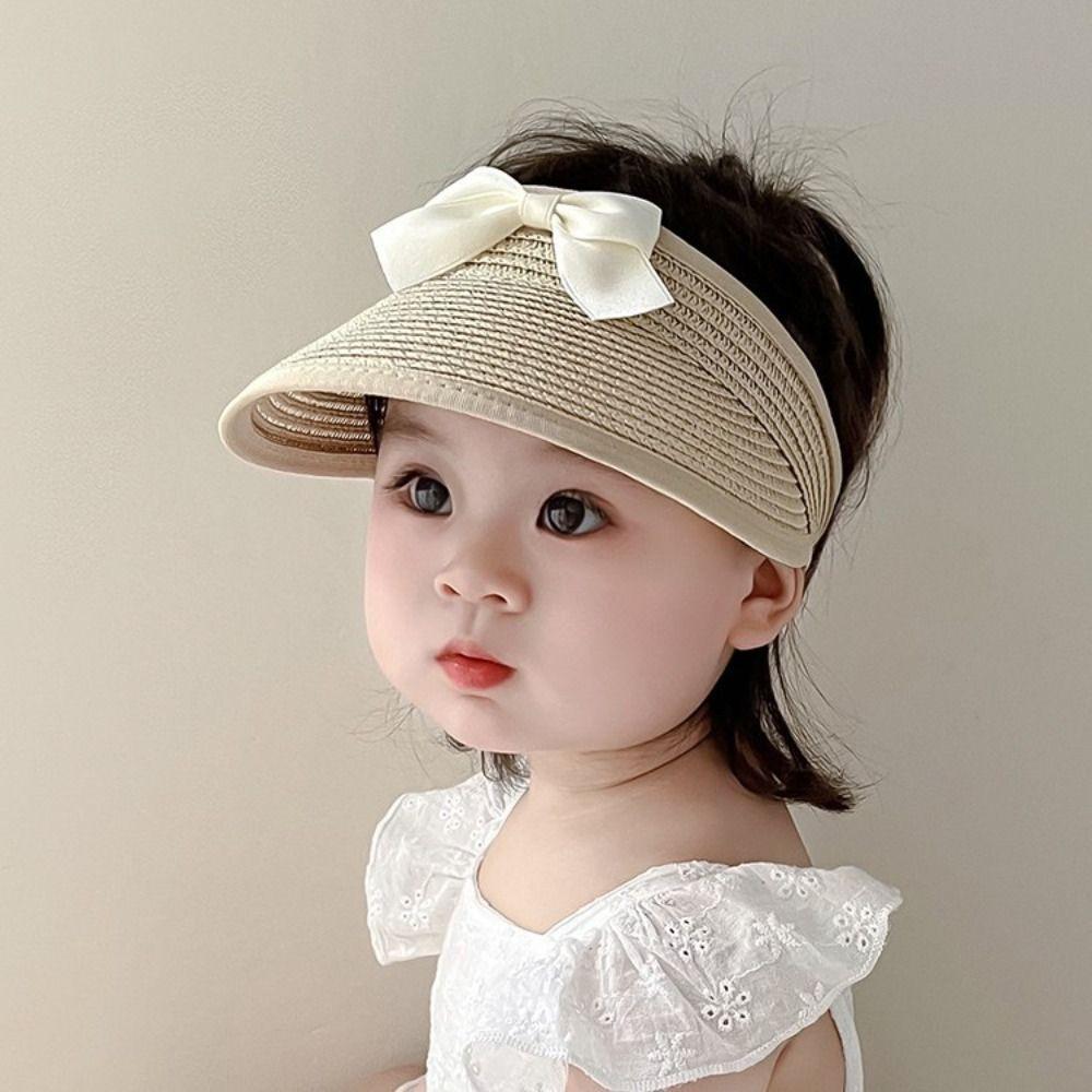 Empty Top Bow Straw Hat Korean Visor Cap Fashion Baby Straw Caps  5-36 Months