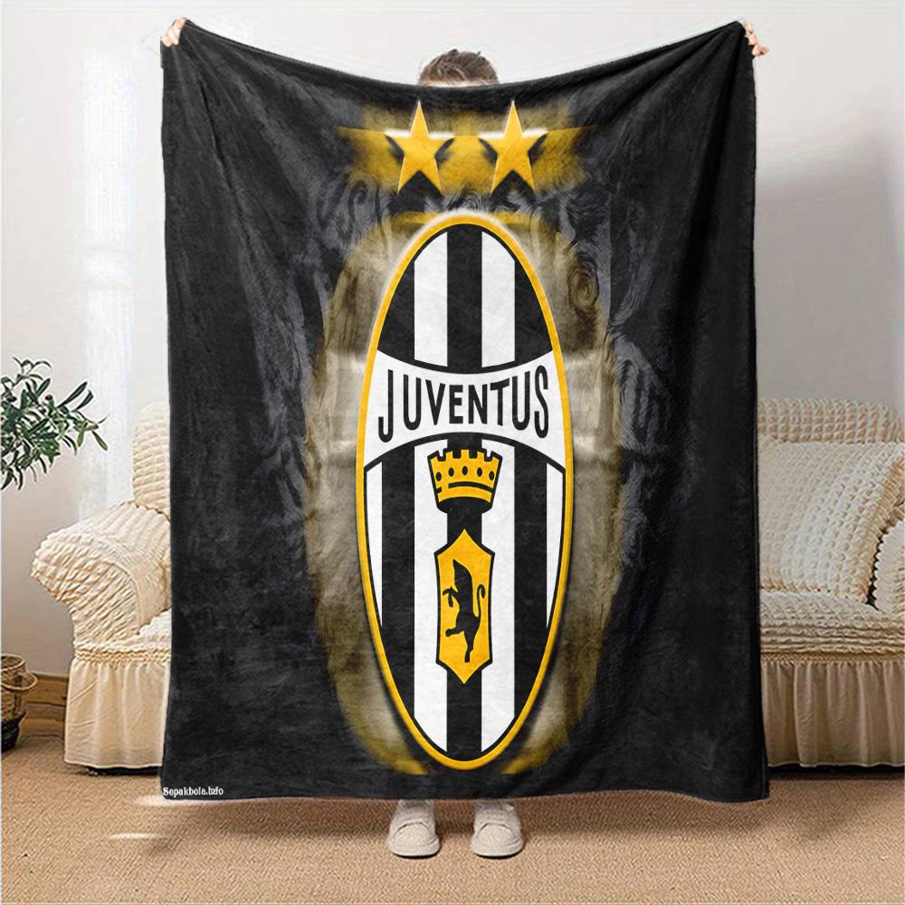 Juventus Herzschlag Logo Flanelldecke, Weiches Polyester, Modernes Design, Ganzjahres für Camping, Reisen, Geschenke für Feiertage oder Geburtstage