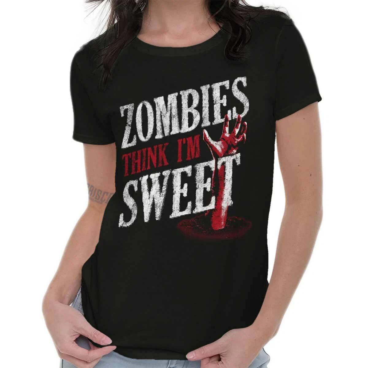 Funny Apocalypse Zombies Think I m Sweet Graphic T Shirts for Women T-Shirts XXXXL
