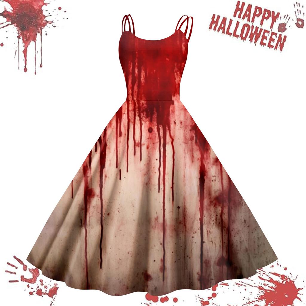 Kvinners avslappede Halloween-trykte seler vintage kjole