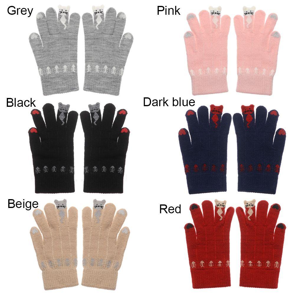 Keep Finger Warm Cute Soft Elastic Full Finger Thicken Warm Touch Screen Mittens Knitted Gloves