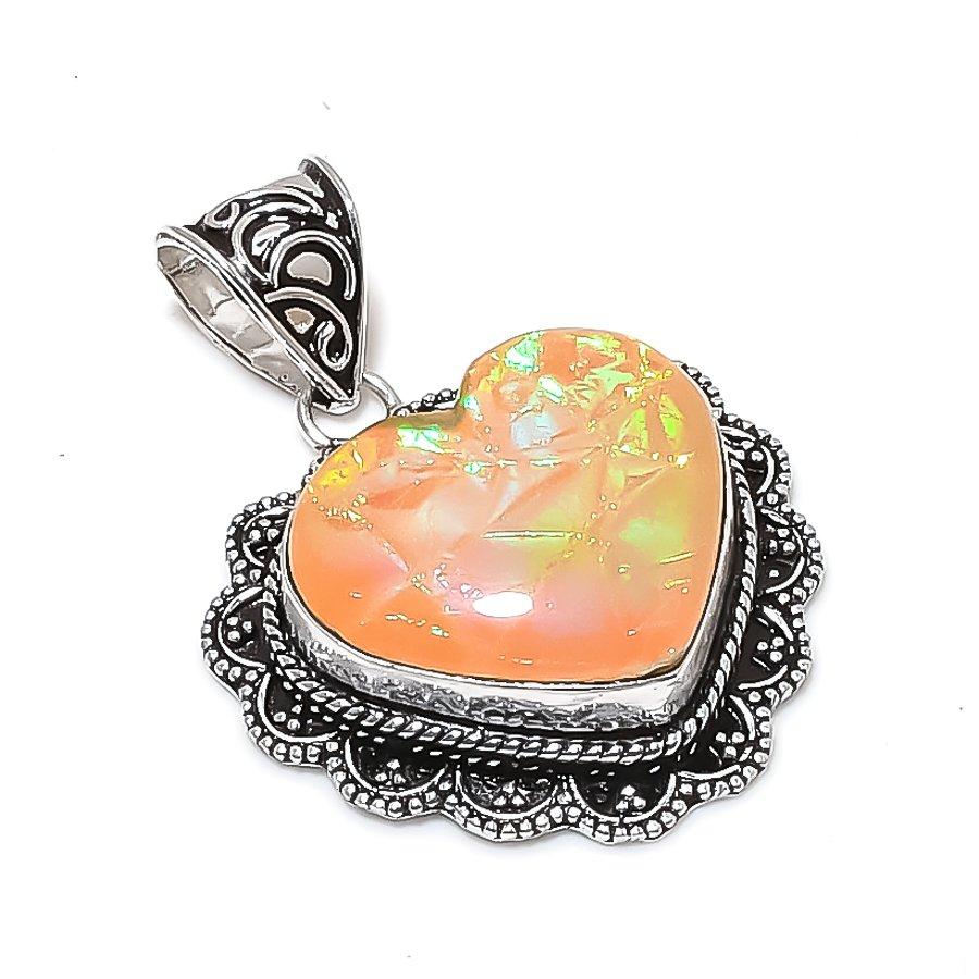 Natural Orange Triplet Opal Gemstone 925 Sterling Silver Pendant 1.85  ETC-14043