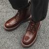 Martin Stiefel Herren High-Top Britischer Stil Retro Dicksohlige Erhöhende Medium-Top Stiefel Weichleder Herbst Workwear Stiefel 86689-J