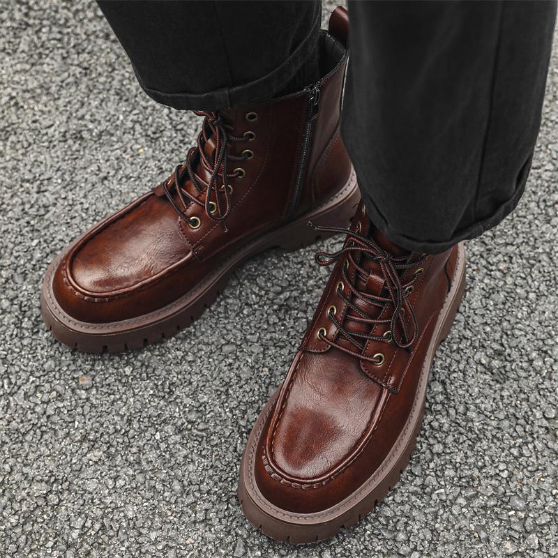 Martin Stiefel Herren High-Top Britischer Stil Retro Dicksohlige Erhöhende Medium-Top Stiefel Weichleder Herbst Workwear Stiefel 86689-J