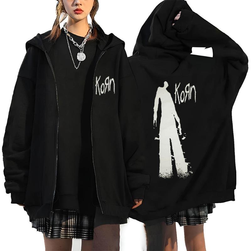 Korn Rock Band Letter Logo Zipper Hoodie Men's Metal Gothic Vintage Oversized Zip Up Hoodies Streetwear Punk Sweat Shirts Jacket